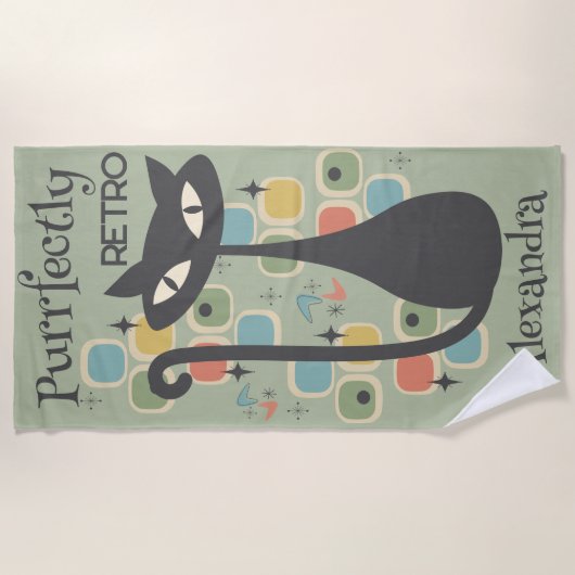 Die schwarze Katze Mitte des Jahrhunderts ist perf Strandtuch (Vorderseite)