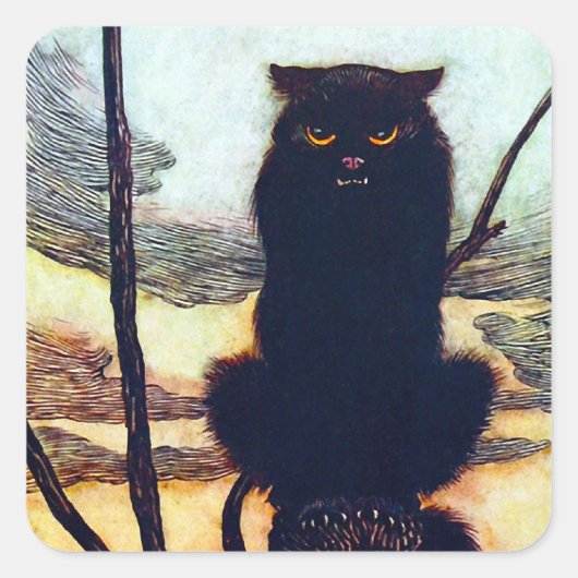 Die schwarze Katze Quadratischer Aufkleber (Vorderseite)