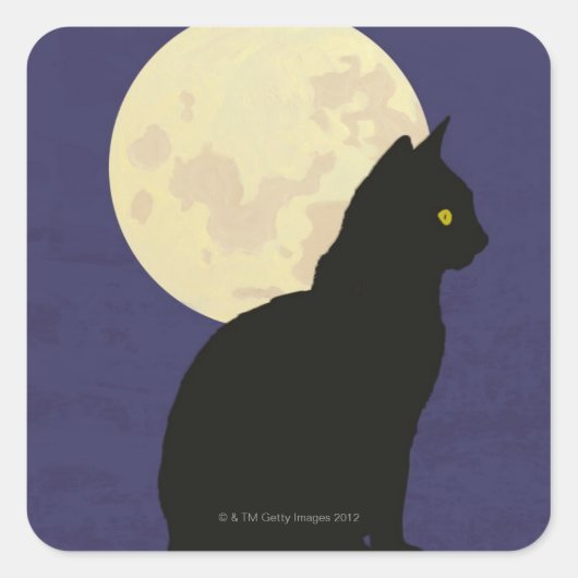 Die schwarze Katze und der Mond Quadratischer Aufkleber (Vorderseite)