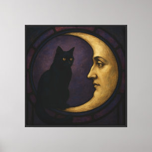 Die schwarze Katze und der ruhige Mond Leinwanddruck