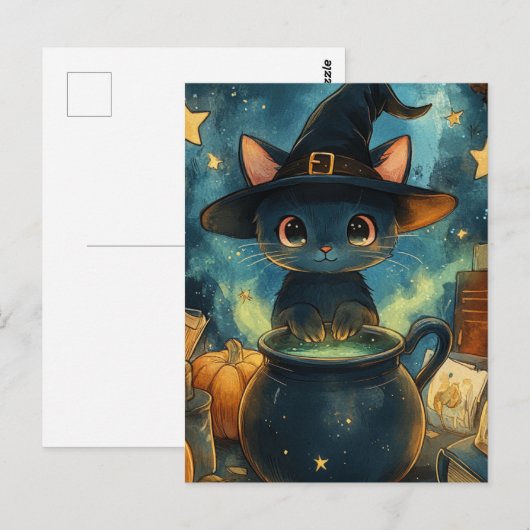 Die schwarze KatzenHexe Postkarte (Vorne/Hinten)