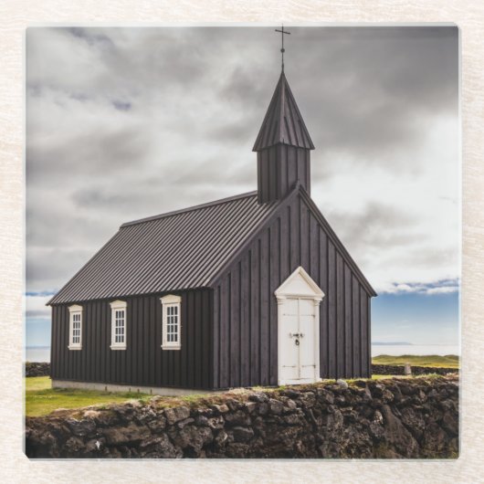 Die Schwarze Kirche Budir, Island Glasuntersetzer (Vorderseite)