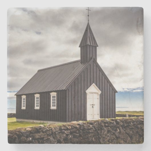 Die Schwarze Kirche Budir, Island Steinuntersetzer (Vorderseite)