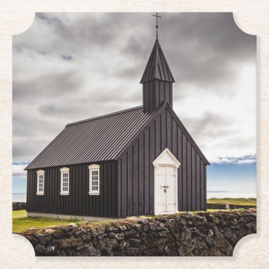 Die Schwarze Kirche Budir, Island Untersetzer (Vorderseite)