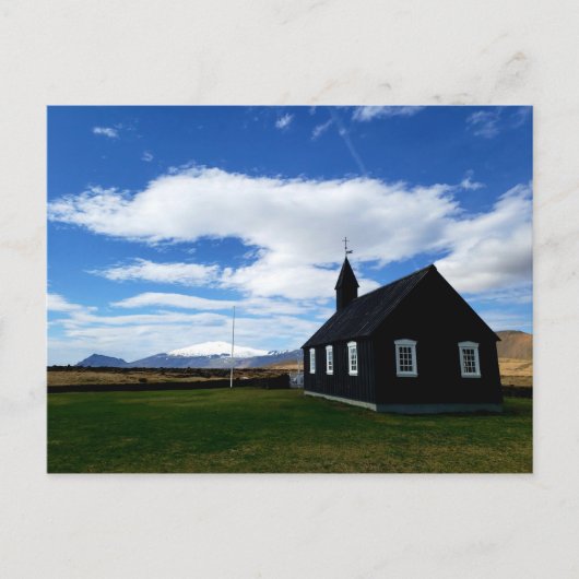 Die schwarze Kirche von Budir auf der Postkarte (Vorderseite)