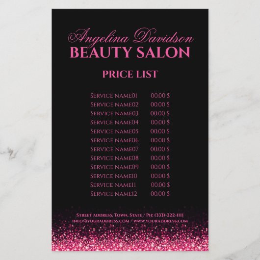 Die schwarze Preisliste des schimmernden rosa Star Flyer (Vorne)