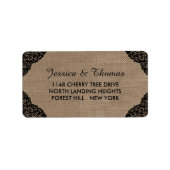 Die schwarze Spitze der rustikalen Hochzeitskollek Adressaufkleber (Vorne)