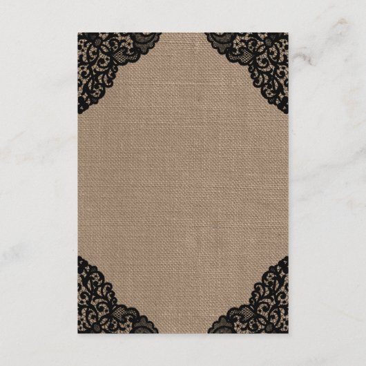 Die schwarze Spitze der rustikalen Hochzeitskollek Begleitkarte (Rückseite)