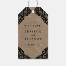 Die schwarze Spitze der rustikalen Hochzeitskollek Geschenkanhänger