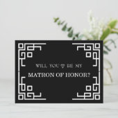 Die schwarze Swirl-Grenze wird mein Ehrenmatron se Einladung (Stehend Vorderseite)