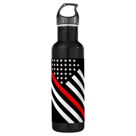 Die schwarze und weiße US-Flagge der dünnen roten  Trinkflasche (Vorderseite)