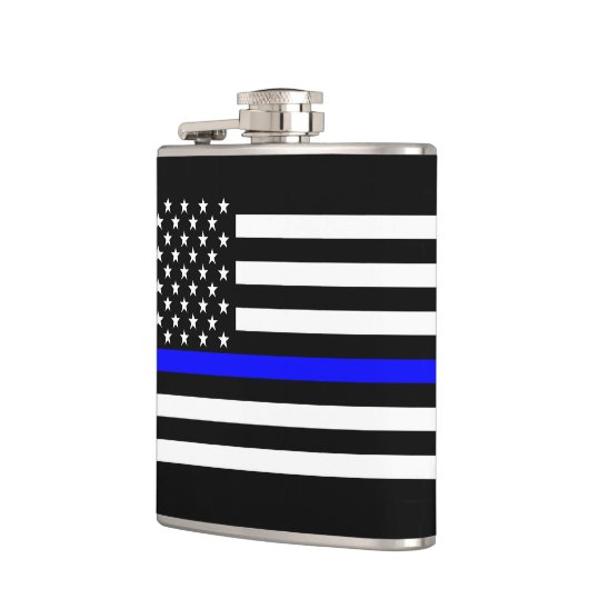 Die schwarze und weiße US-Flagge der Thin Blue Lin Flachmann (Links)