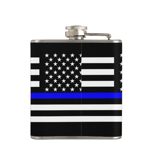 Die schwarze und weiße US-Flagge der Thin Blue Lin Flachmann (Rückseite)