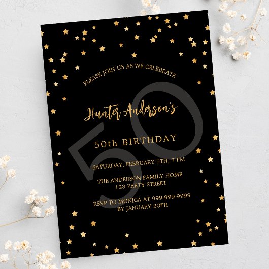 Die schwarzen Goldsterne zum Geburtstag als Luxus Einladung