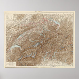 Die Schweiz, die Schweiz-Atlas-Karte Poster
