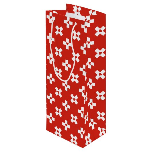 Die Schweiz-Flagge mit Herzmuster Geschenktüte Für Weinflaschen (Rückseite Schrägansicht)