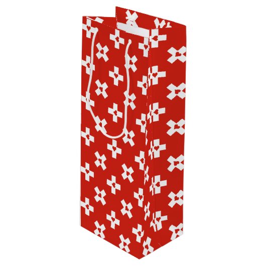 Die Schweiz-Flagge mit Herzmuster Geschenktüte Für Weinflaschen (Vorderseite Schrägansicht)