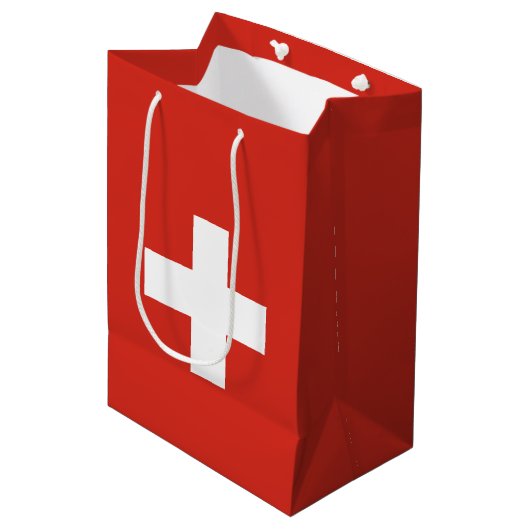 Die Schweiz-Flagge Mittlere Geschenktüte (Vorderseite Schrägansicht)