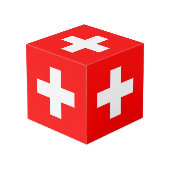 Die Schweiz-Flagge Würfel (Rückseite Schrägansicht)