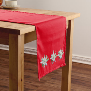 Die Schweiz-Schweizer Edelweiss alpines Blumenrot Kurzer Tischläufer