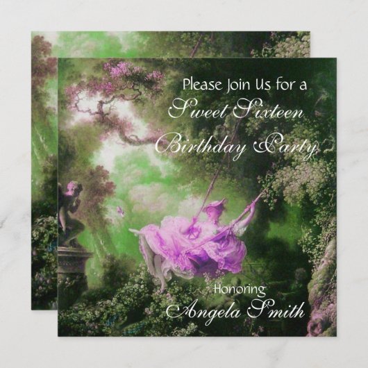 DIE SCHWEIZUNG, SCHWEET 16 PARTY Violett Lila Einladung (Vorne/Hinten)