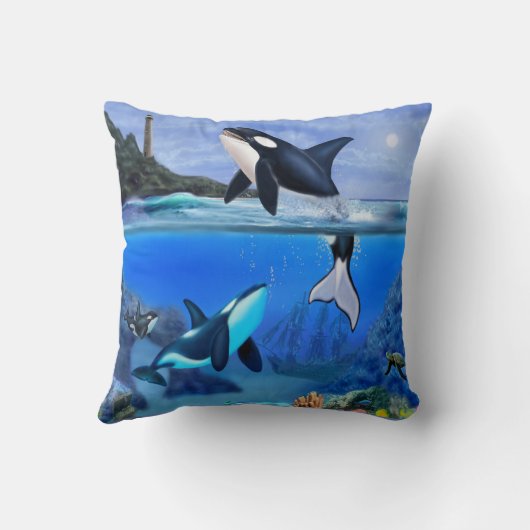 Die Schwertwal-Familie Kissen (Rückseite)