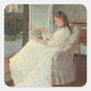 Die Schwester des Künstlers in einem Fenster, 1869 Quadratischer Aufkleber