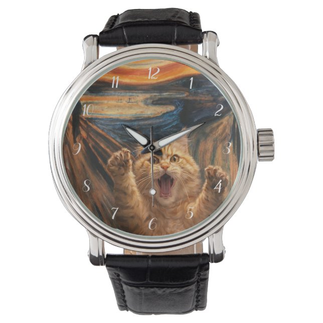 Die Scream-Katze-Parodie-Kunst Armbanduhr (Vorderseite)