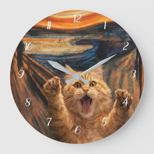 Die Scream-Katze-Parodie-Kunst Große Wanduhr (Vorderseite)