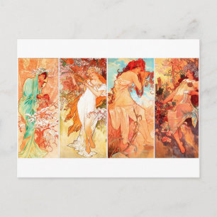 Die Seasons Vintage Mucha-Postkarte Postkarte