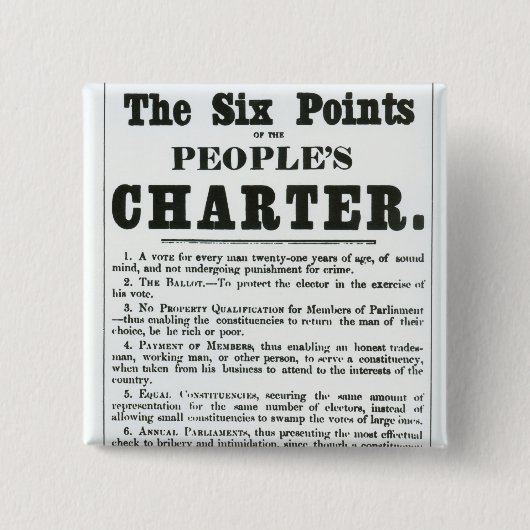Die sechs Punkte der Charter der Leute Button (Vorderseite)