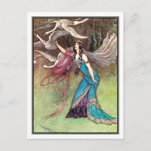 Die sechs Schwäne von Warwick Goble Postkarte (Vorderseite)