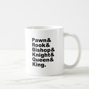 Die sechs Teile aus dem Spiel namens Schach Kaffeetasse
