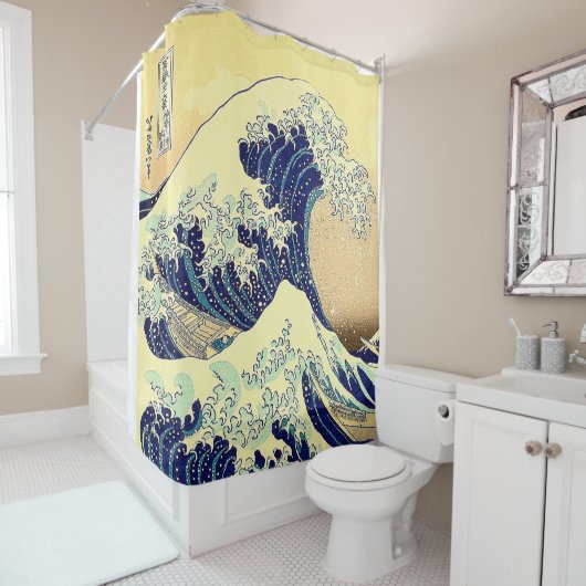 Die sechsunddreißigjährige Große Welle zeigt auf d Duschvorhang (Beispiel)