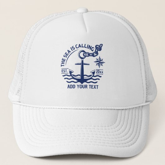 Die See ruft Custom Nautical Anker Blau Truckerkappe (Vorderseite)