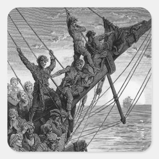 Die Seeleute sehen in der Ferne ein geistreiches S Quadratischer Aufkleber (Vorderseite)