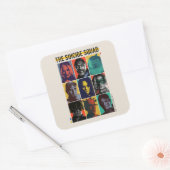 Die Selbstmordkommando | Retro Grid mit Harley Qui Quadratischer Aufkleber (Umschlag)