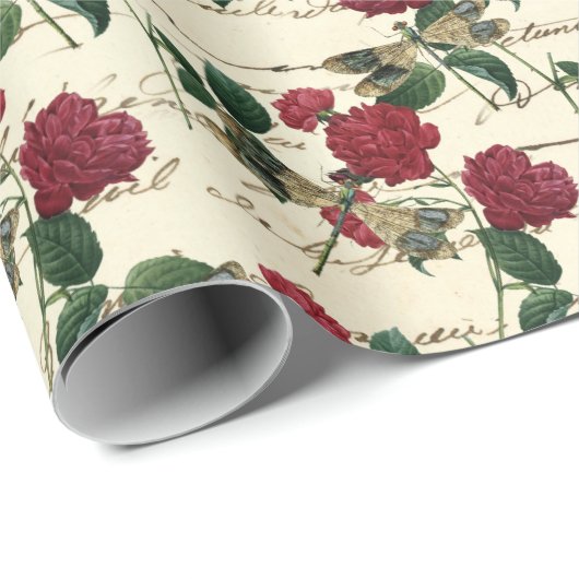 Die Serie Rose und Dragonfly (Design 18) Geschenkpapier (Rolleneckpunkt)