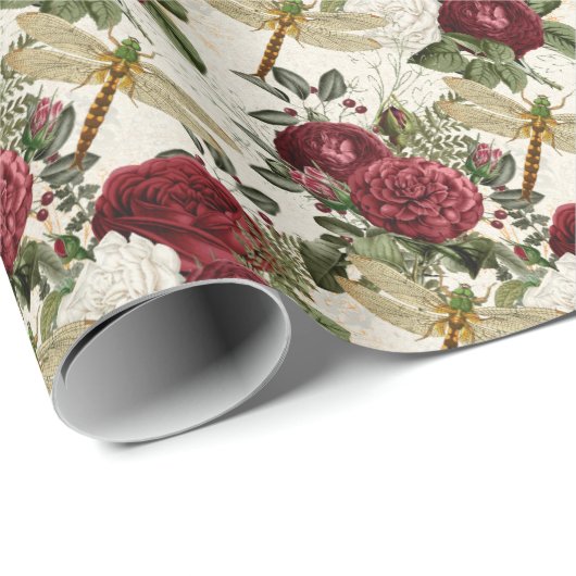 Die Serie Rose und Dragonfly (Design 1) Geschenkpapier (Rolleneckpunkt)