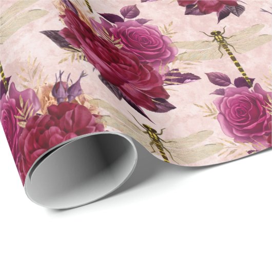 Die Serie Rose und Dragonfly (Design 3) Geschenkpapier (Rolleneckpunkt)