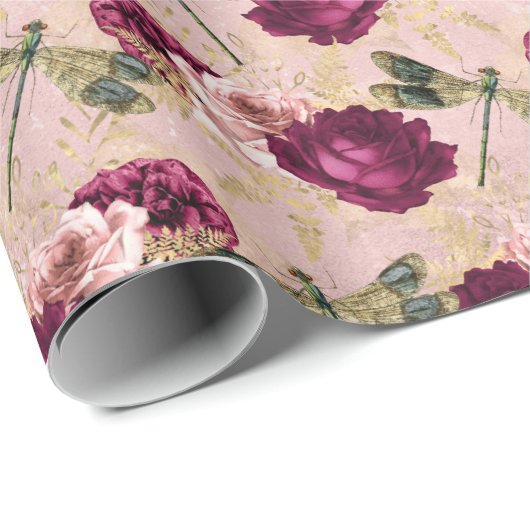 Die Serie Rose und Dragonfly (Design 4) Geschenkpapier (Rolleneckpunkt)
