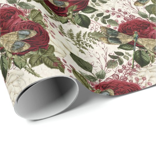 Die Serie Rose und Dragonfly (Design 7) Geschenkpapier (Rolleneckpunkt)