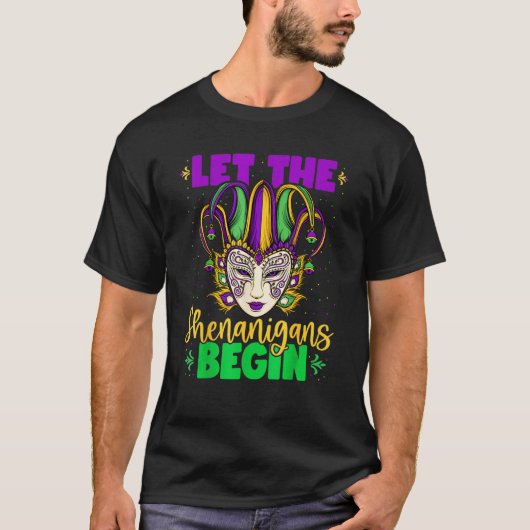 Die Shenanigans ließ Mardi Gras Maske an T-Shirt (Vorderseite)