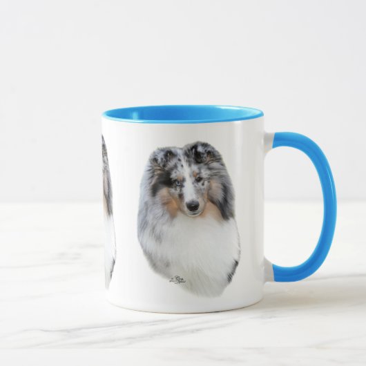 Die Shetlandinseln-Schäferhund (Sheltie) blaue Tasse (Rechts)