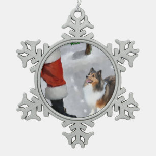 Die Shetlandinseln-Schäferhund Sheltie Weihnachte Schneeflocken Zinn-Ornament