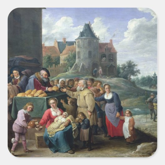 Die sieben Akte der Barmherzigkeit Quadratischer Aufkleber (Vorderseite)