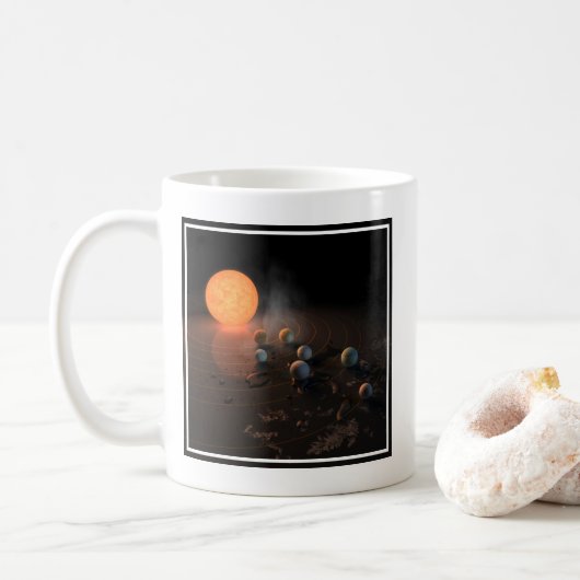 Die sieben Planeten von Trappist-1 sind im Orbit u Kaffeetasse (Mit Donut)