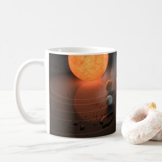 Die sieben Planeten von Trappist-1 sind im Orbit u Kaffeetasse (Mit Donut)