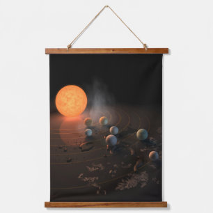 Die sieben Planeten von Trappist-1 sind im Orbit u Wandteppich Mit Holzrahmen