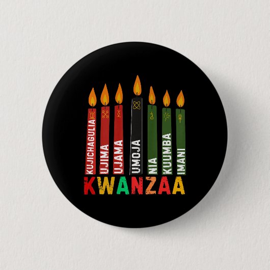 Die sieben Prinzipien von Kwanzaa Kinara Happy Kwa Button (Vorderseite)
